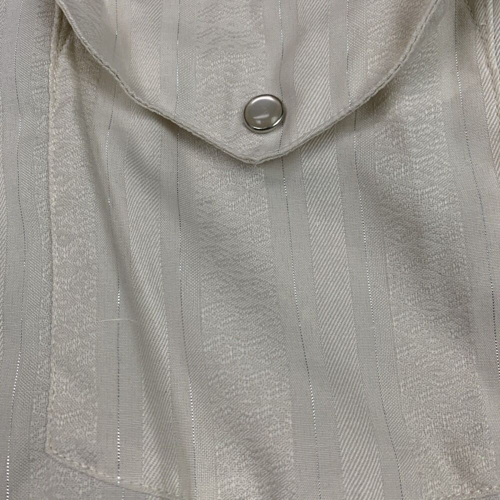 Vtg Men’s Panhandle Slim Pearl Snap Cream Cowboy Shirt SZ L / 16.5 -35 Silver - Picture 7 of 13
